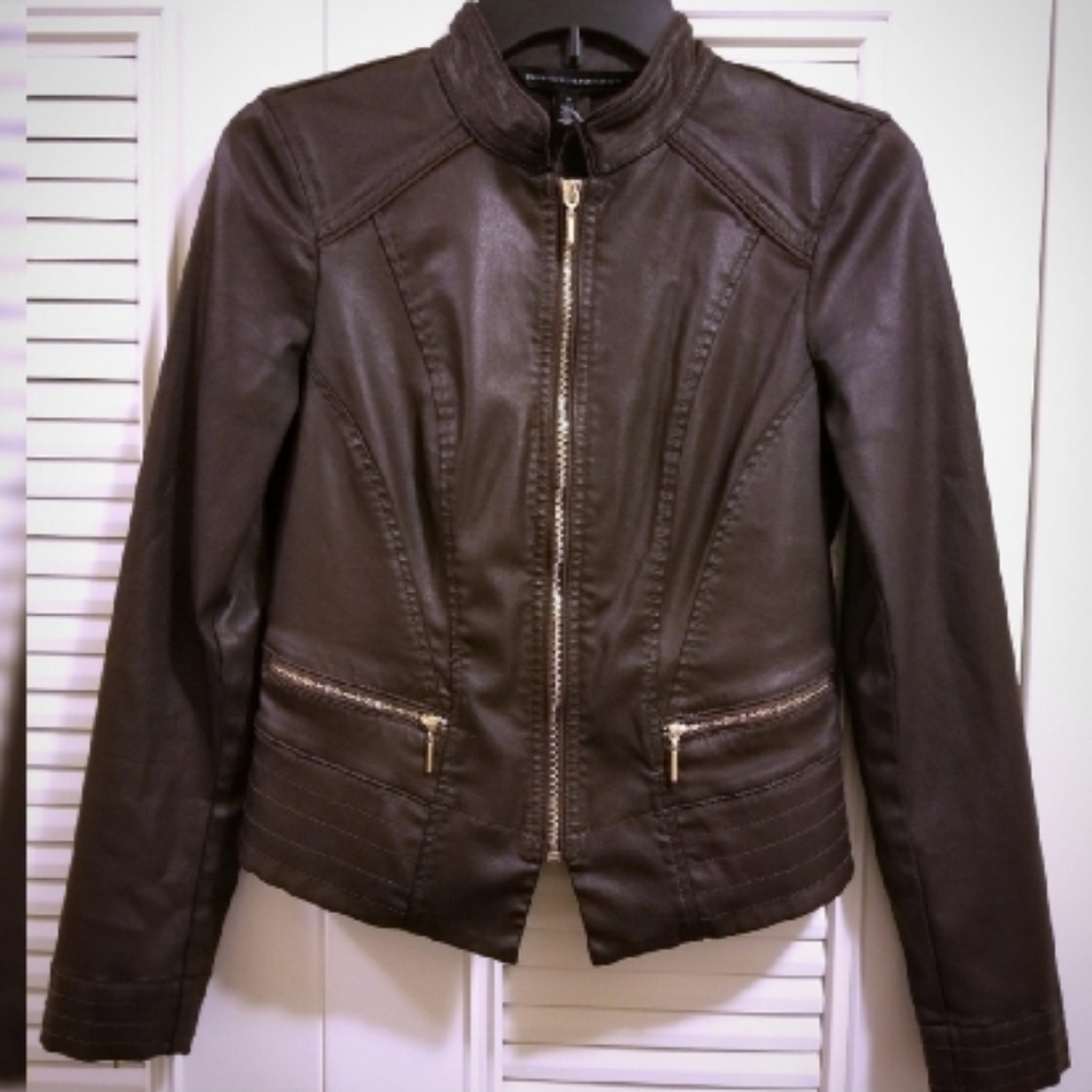 WHBM Coated Denim Jacket - Chocolate Brown - Size 2